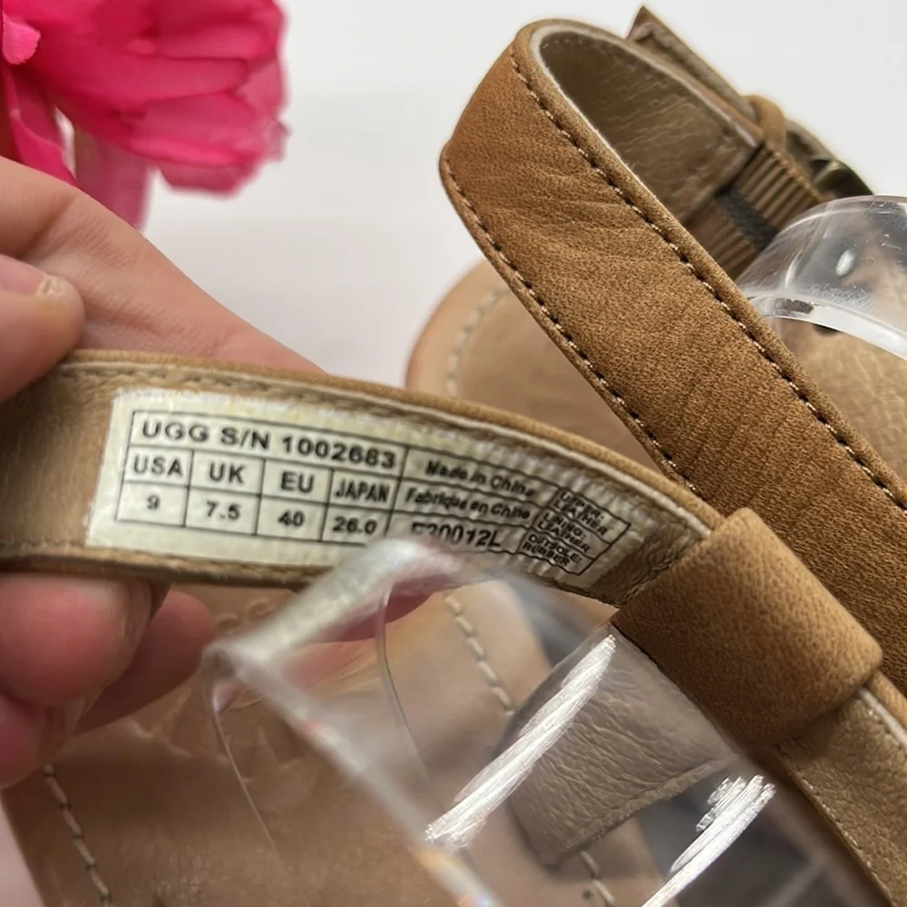 Ugg Leather pink orange wedge sandal Sz 9. MCW0669A